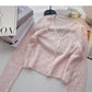 Korean small short long sleeve V-neck knitted cardigan  6493