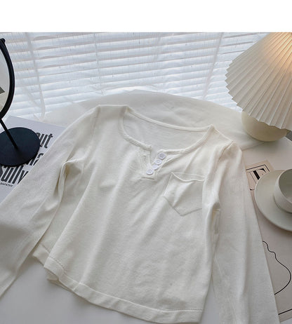 Pullover lässig dünn Langarm Temperament kurzes Design Top 6536