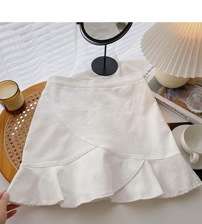 Solid color simple irregular fishtail wrap hip high waist A-shaped skirt  5557