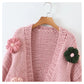 Three dimensional flower thick stick needle knitted cardigan  7374