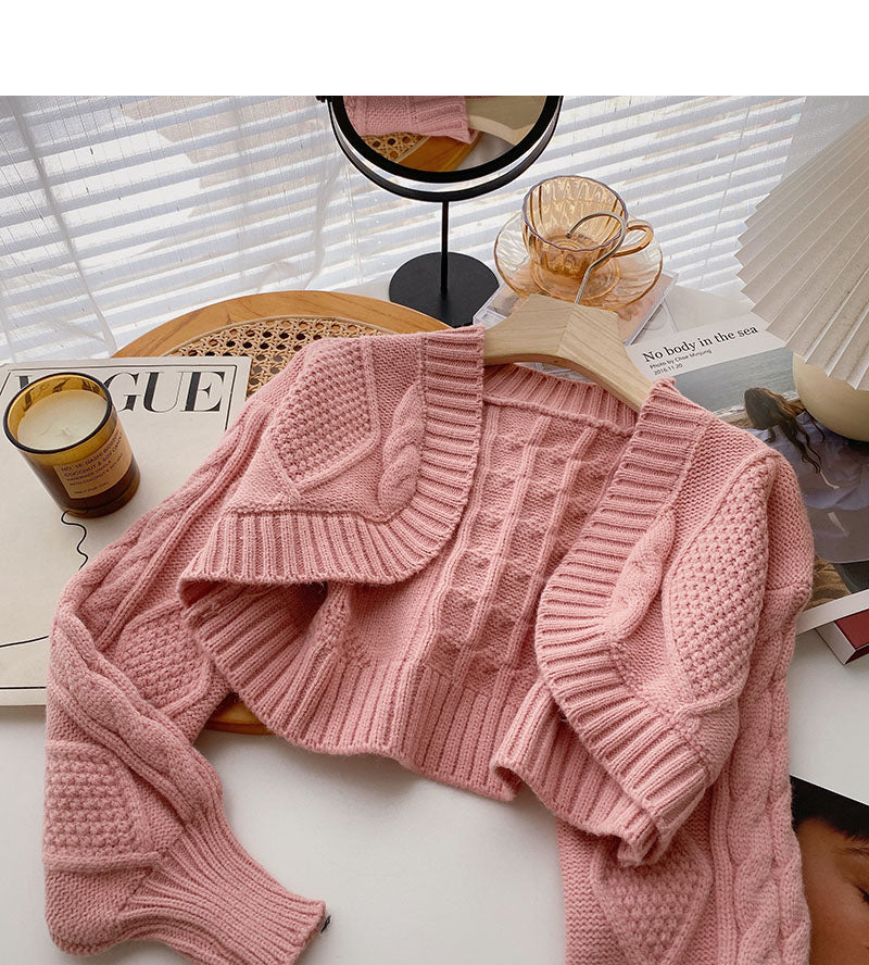 Vintage sweater small coat Long sleeve short top fashion 6067