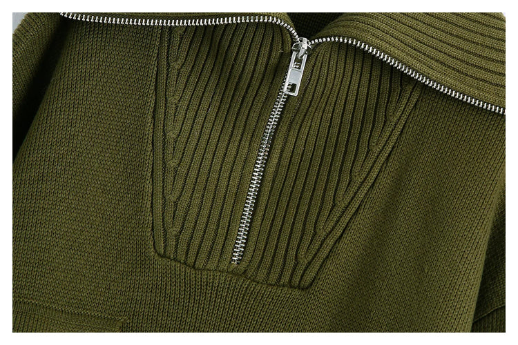 New double pocket loose stand collar sweater  7436