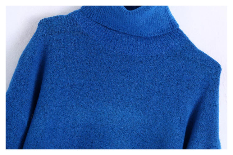 New solid color versatile loose stand collar sweater  7390