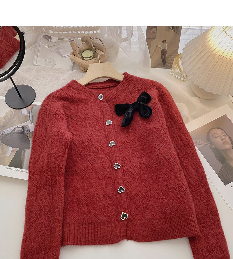 Single breasted Vintage crew neck sweater coat  6192