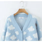 Sweet aging V-neck cloud jacquard knitted cardigan  7312
