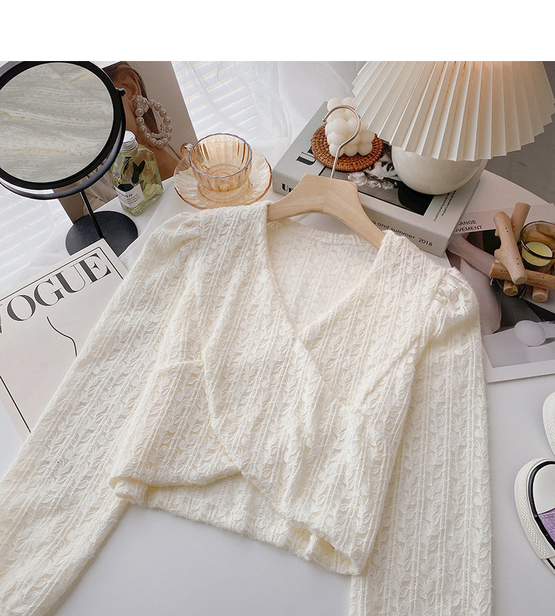 New Korean cross style short V-Neck long sleeve top  6346