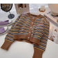 Niche fashion retro contrast striped long sleeved top  5883