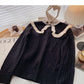 Sweet contrast lace doll Neck Long Sleeve Top  6113