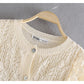 Vintage hollow out crew neck Ruffle button knit cardigan sweater  7366
