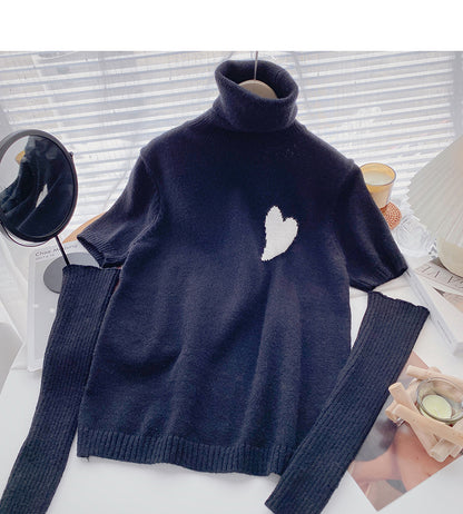 High neck Pullover Sweater design sense two long sleeved bottomed tops  6608