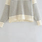 Versatile loose lazy high neck striped sweater  7343