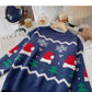 Weihnachtsmütze Jacquard Kontrast Pullover Langarm Pullover Top 6161