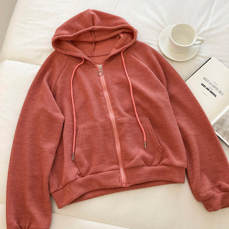 Korean solid color versatile student loose long sleeve short coat  6212