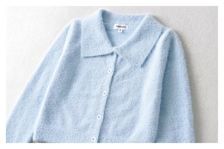 Mahai Plush Polo neck sweater cardigan sweater  7327