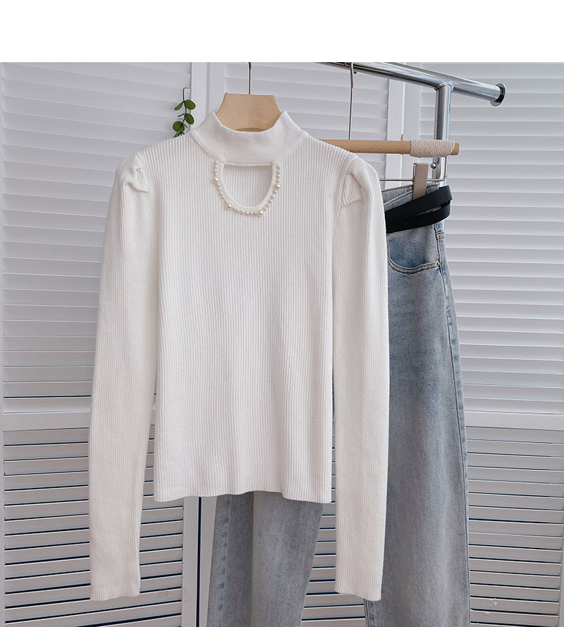 Nail bead hollowed out crew neck Vintage sweater  6468