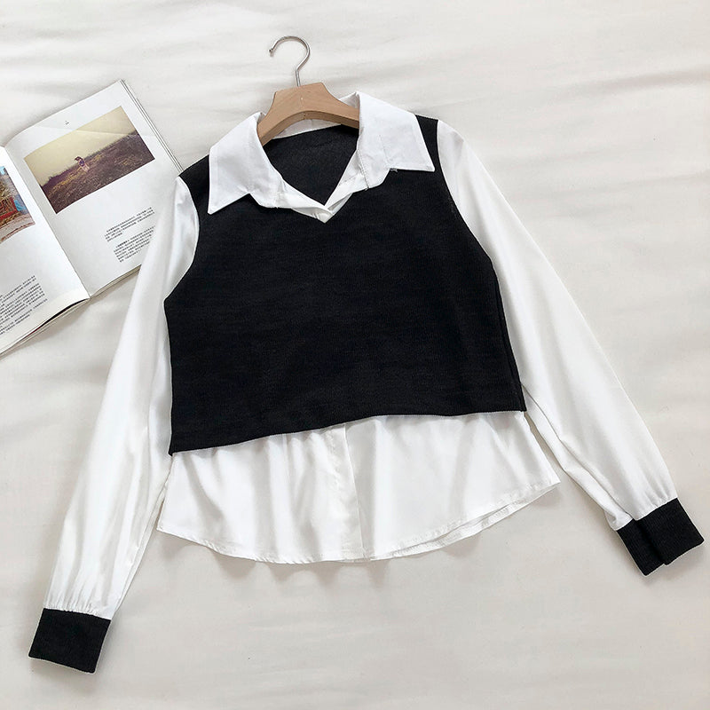 Women's sense of foreign style fake two-piece shirt design  6240