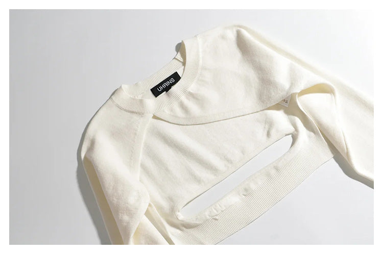 Solid color top small retro round neck hollow knitted Pullover Sweater  7244