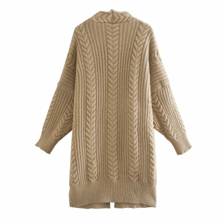Lazy wind loose medium length knee length knit cardigan  7183