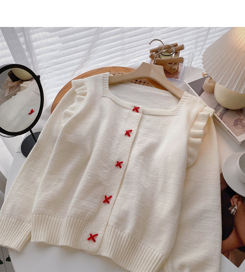 Einreihiger Vintage Pullover mit eckigem Ausschnitt 6209