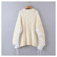 Design Spleißärmel Rundhalspullover mittellanger Pullover 7477