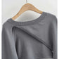 Irregular knitwear hollowed out design temperament versatile overlay blouse  7300