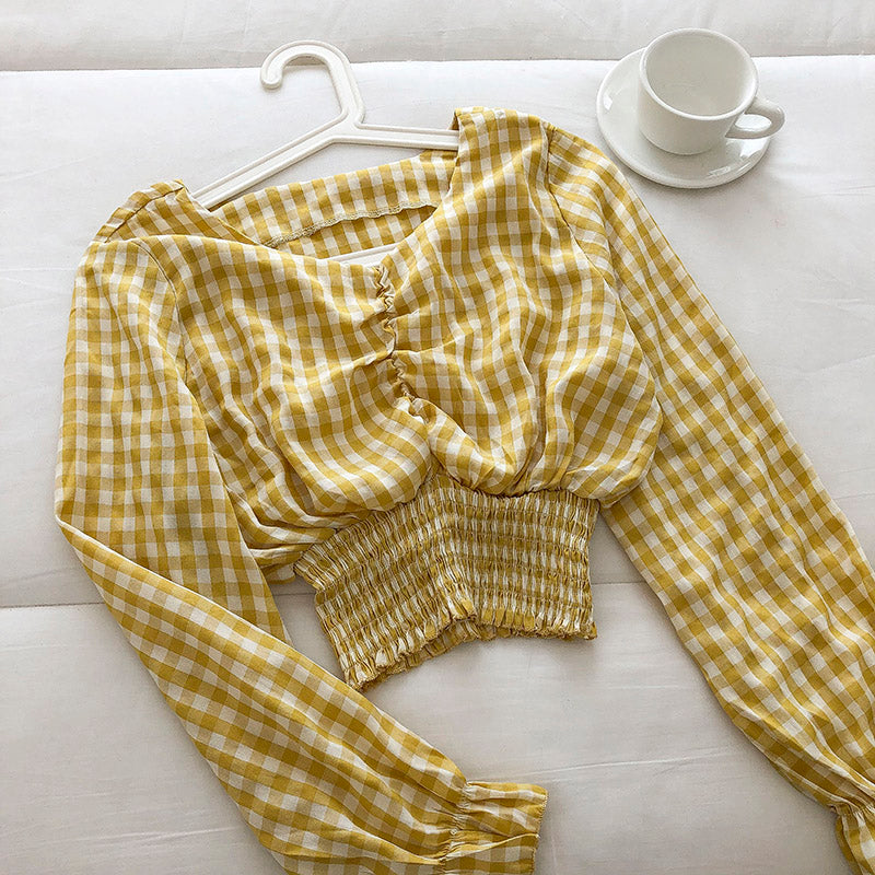 Korean girls' sweet little Plaid Shirt  6249