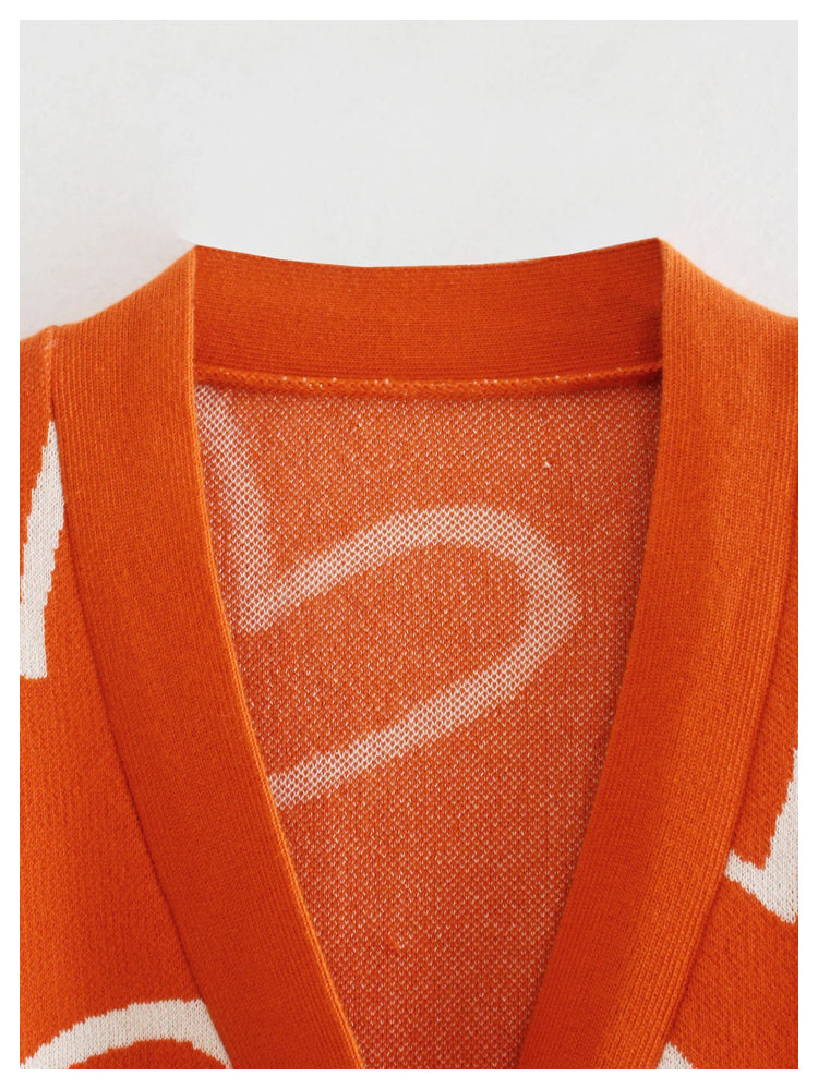 V-Ausschnitt Love Jacquard Kurzstrickjacke 7416