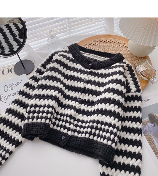 Korean version of foreign style aging stripe design long sleeve top  5914