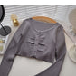 Gestrickte, dünne, langärmlige, schmale Strickjacke mit V-Ausschnitt 6507