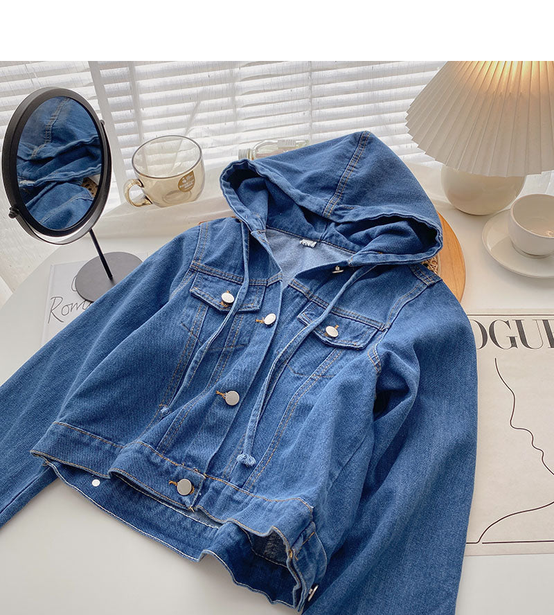 Denim Hooded Jacket Women's loose long sleeved top  6214