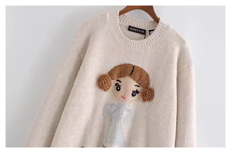 Sweet little girl jacquard cute wind loose knit sweater  7410