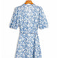 New slim V-neck print wrap lace up dress  7039