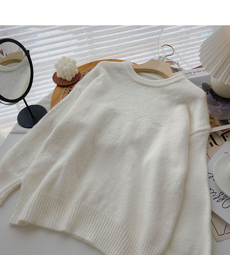 Neuer koreanischer einfacher Pullover mit langen Ärmeln, lockeres Oberteil 5948