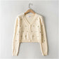 Cardigan à boutons brodés paresseux Pull polyvalent à col en V 7213