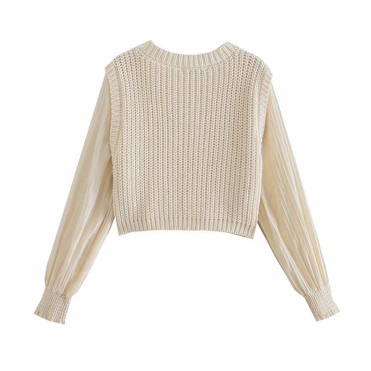 Long sleeved shirt vest stitching fake two-piece sweater top  7378
