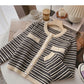 Single breasted crew neck Vintage stripe sweater  6202