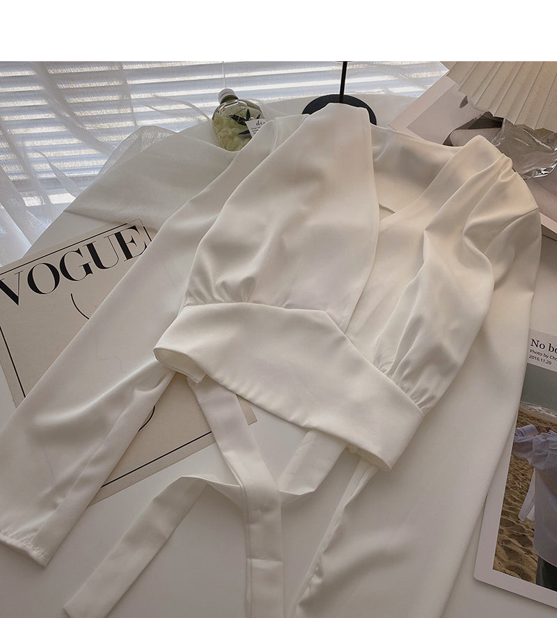 Bandagebluse mit hoher Taille, Damenmodehemd 6285