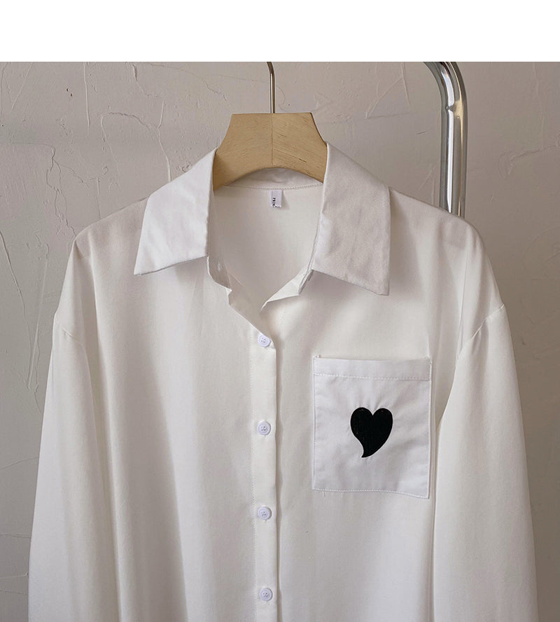 Chemise ample à manches longues avec poche d'amour personnalisée Haut à revers 6430