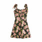 New slim slim ruffled double shoulder strap bow print dress  7071
