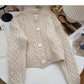 Single breasted round neck Vintage twist sweater  6114