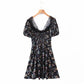 Small floral skirt sexy waist closing bubble sleeve  7140