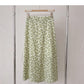 Sweet broken flowers show thin high waist A-shaped medium length skirt  5823