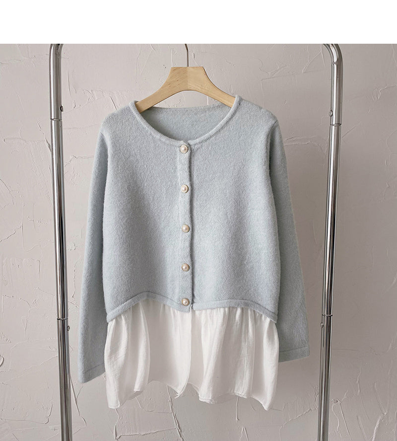 Nouveau design coréen faux deux pulls amples à manches longues 6201