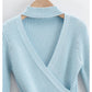 Vintage high street neck cross V-Neck Sweater  7202
