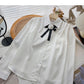 Korean basic solid color retro floret bow shirt  6433