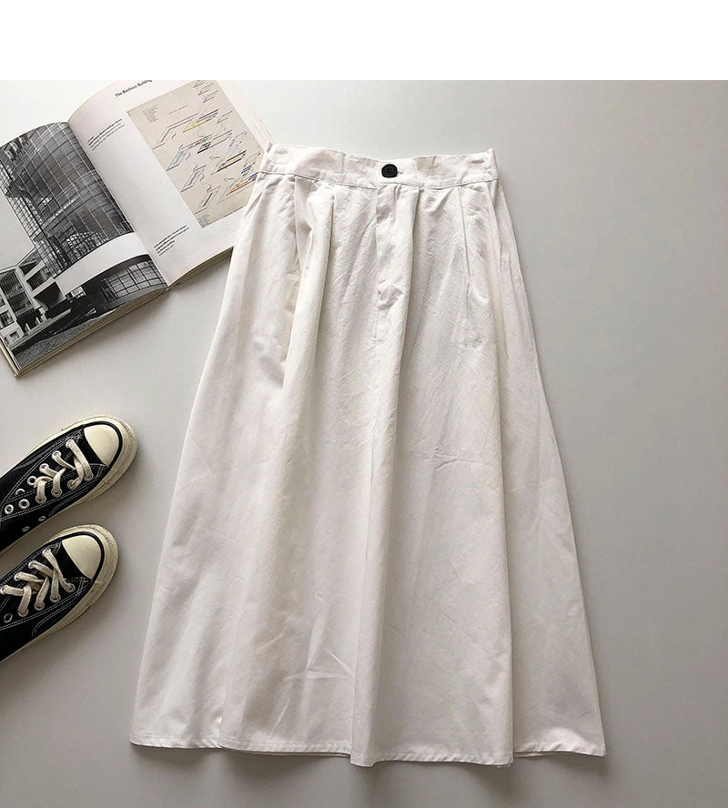 Solid Hong Kong style leisure high waist A-shaped medium and long skirt  5693