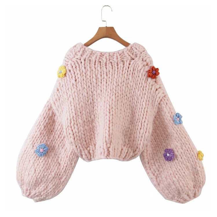 New sweet and versatile hand woven three-dimensional flower sweater  7254