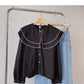 Baby collar long sleeve Vintage shirt casual loose top fashion  6431