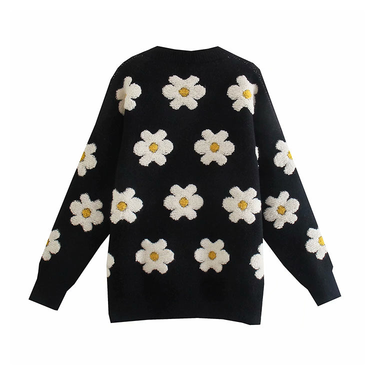 Daisy Hand Crocheted lazy wind loose sweater  7315