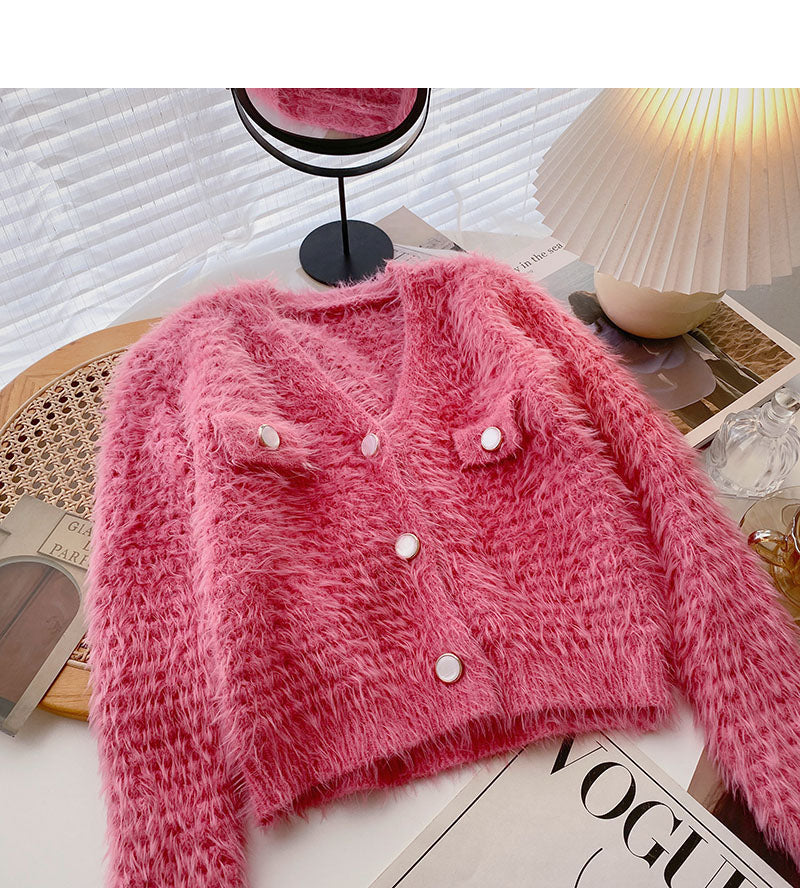 Nerzimitat-Pullover, einfarbig, Strickjacke, Mode 6135